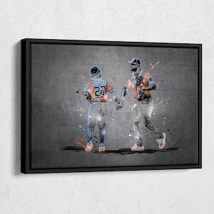Jose Altuve #27 and  Yordan Alvarez #44  Neon Splash Poster Houston Astros MLB Framed Canvas Wall Art Home Decor Man Cave Gift