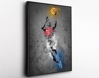 Nikola Jokić Denver Nuggets Neon Splatter Canvas Wall Art, Basketball Graffiti Print, Urban Sports Decor, Man Cave Gift