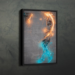 Tim Duncan Poster Neon Splash Dunk San Antonio Spurs NBA Framed Canvas Wall Art Print Home Decor Man Cave Gift