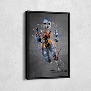 Walter Payton Poster Neon Splash Chicago Bears NFL Framed Poster Canvas Wall Art Print Home Decor Man Cave Gift