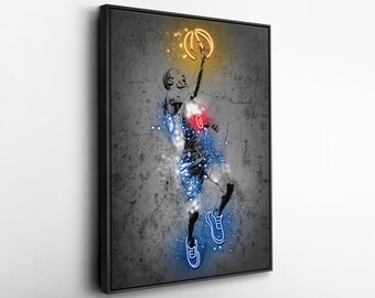 Tyrese Maxey Philadelphia 76ers Neon Splatter Canvas Wall Art, Basketball Graffiti Print, Urban Sports Decor, Man Cave Gift