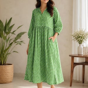 green check summer dress Beth Green Gingham dress - Gingham Linen dress
