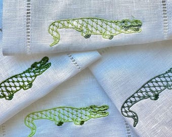 Alligator Crocodile Embroidered Cocktail Napkins- Set of 4 Herend
