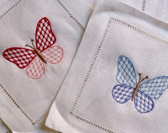 Herend Butterfly Embroidered Cocktail Napkins- Set of 4 or 6