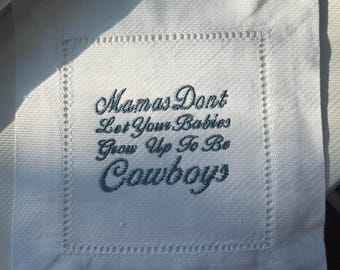 Custom Slogan Embroidered Linen Cocktail Napkins Set of 4 or 6