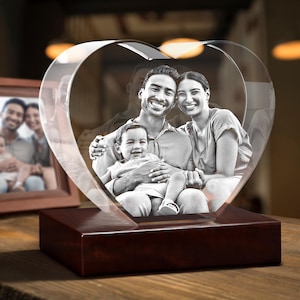 Personalized 3D Crystal Photo Heart, Gift For Any Occasion, Home Decor, Custom Laser, Family Gifts | BridgensLaser 3D Photo Crystal Heart
