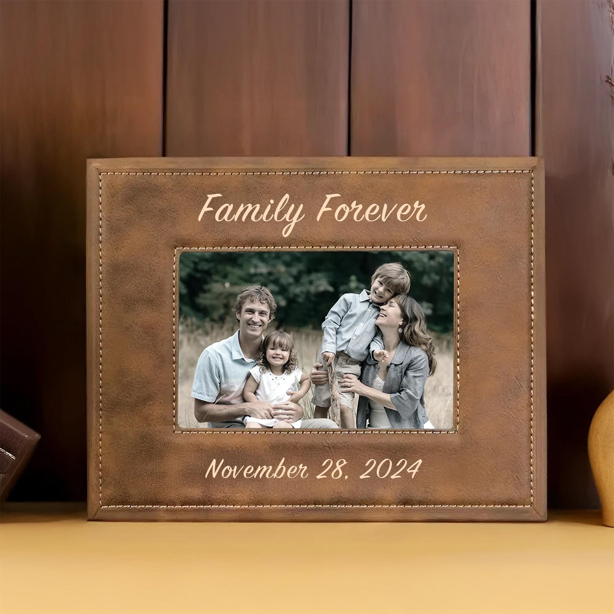 Cadre Photo En Cuir Goshyda - Texture Unique, Format 6 Pouces, Couleur Marron