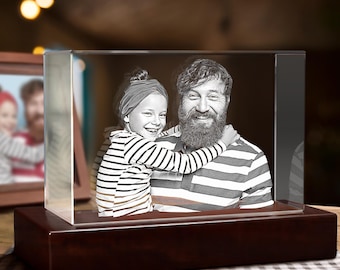 Personalized Crystal Glass Laser Etching, Custom Family Portrait, Father's Day Gift, Night Light Decor
