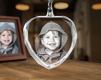 Aangepaste foto kristallen hartketting – lasergeëtst portret hanger cadeau