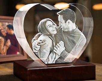 Personalisierte Kristall Herz-Foto-Andenken, Laser geätzte Porträt-Memorial Tribute