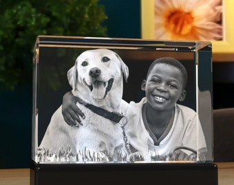 Personalized Photo Decor Gift, Laser Etched Glass, Mother's Day Gift, Pet Lovers Gift, Custom Family Portrait | BridgensLaser 3D Photo Glass