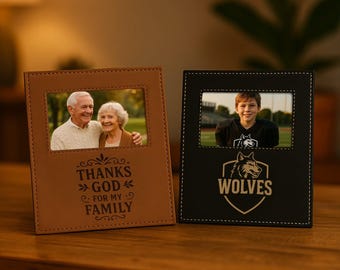 Personalize Picture Frame Leather, Family Photo Gift, Housewarming Decor, Gift for Mother's Day, 4x6, 5x7 | BridgensLaser Leather Frame