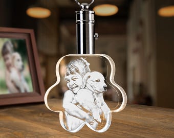 Custom Photo Crystal Keychain, Pet Memorial Gift