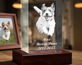 Custom Pet Memorial Crystal, Laser Etched Photo Night Light, Pet Loss Sympathy Gift