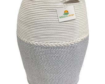 Cesto Jamila Ø46/39xA65cm cinza claro/branco/105L, cesto de roupa suja de algodão, coletor de roupa suja, cesto grande de arrumação, cesto de tecido