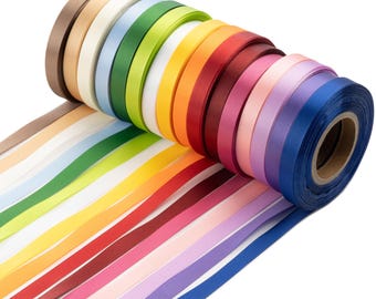 Geschenkband 16 Farben (23m x 10mm per Rolle) -farbecht, wasserbeständig, resistent gegen Ausfransen- Satinband, Schleifenband, Stoffband