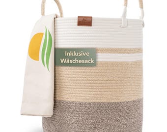 Cesto EMILIA Ø41xA46 cm castanho/branco/61L, cesto de roupa suja trançado de algodão, coletor de roupa suja, cesto de arrumação grande, cesto trançado