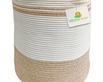 Cesto Ben Ø41xA46cm castanho claro/branco/61L, cesto de roupa suja trançado de algodão, coletor de roupa suja, cesto de arrumação grande, cesto trançado