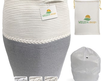 Jamila basket Ø46/39xH65cm grey/white/105L, storage basket braided cotton, basket braided, foldable laundry basket, laundry collector