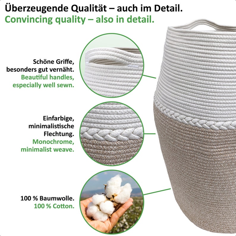 Basket Jamila Ø46/39xH65cm light brown/white/105L, storage basket braided cotton, basket braided, foldable laundry basket, laundry collector image 4