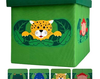 Kindersitzbox Dschungel, faltbar, passend für Kallax Regal, Spielzeugkiste mit Deckel, Spielzeug Aufbewahrung, Aufbewahrungsbox Kinder