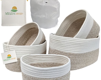 Large Mira basket set (5 pieces) light brown/white, storage basket woven from cotton, woven basket, cotton rope basket