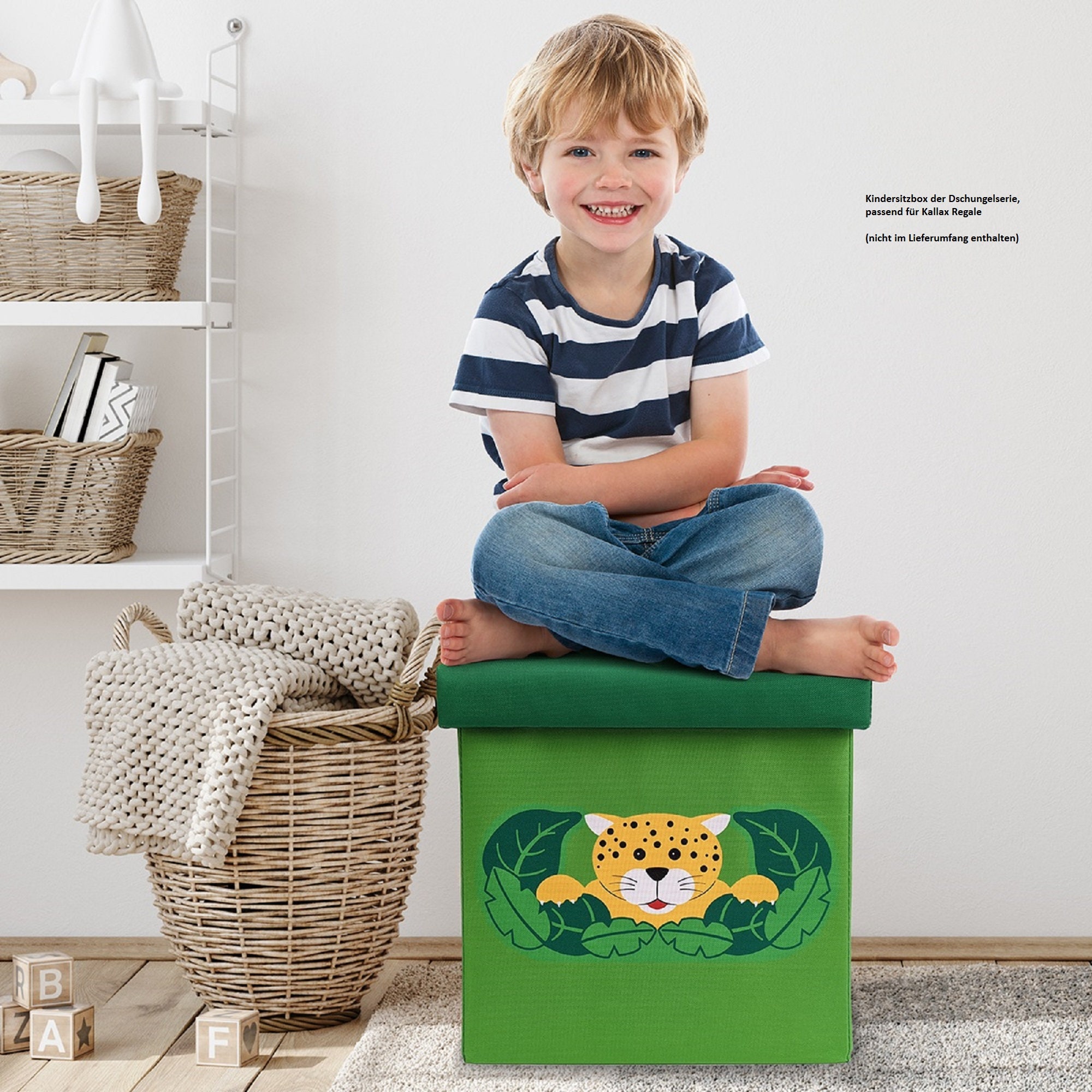 Banc Pour Enfant Jungle Avec Coffre à Jouets Et Softstop - Meuble Rangement Coloré