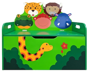 Children's bench jungle with soft stop and storage space, toy box with lid, toy storage, storage box children, children's room