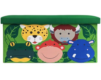 Toy chest JUNGLE 54L -loadable up to 150kg- toy box with lid, children's bench with storage space, toy storage