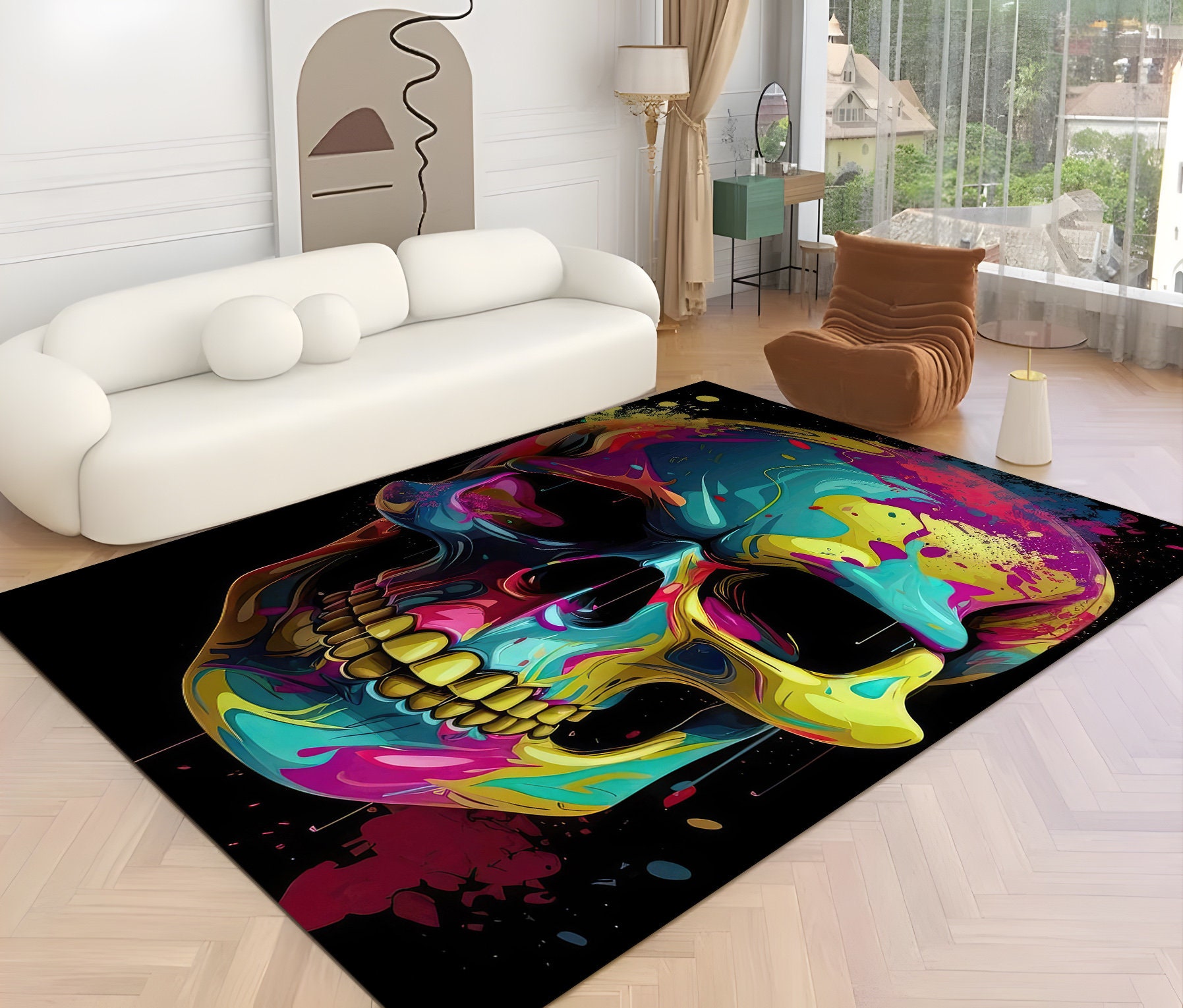 Discover Skull Rug, Skull Colourful Rug, Decor Rug, Modern Rug, Custom Rug, Area Rug, Shaped Rug, Birthday Gifts, Cool Rug, Area Rug, Printed Rug,