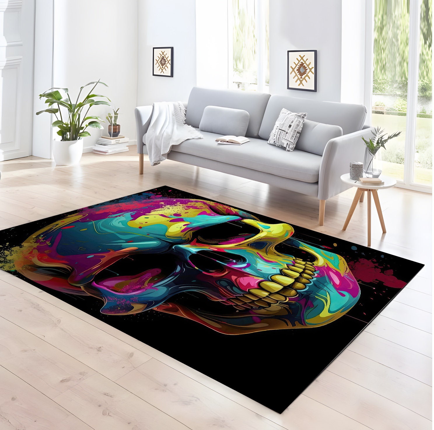 Discover Skull Rug, Skull Colourful Rug, Decor Rug, Modern Rug, Custom Rug, Area Rug, Shaped Rug, Birthday Gifts, Cool Rug, Area Rug, Printed Rug,