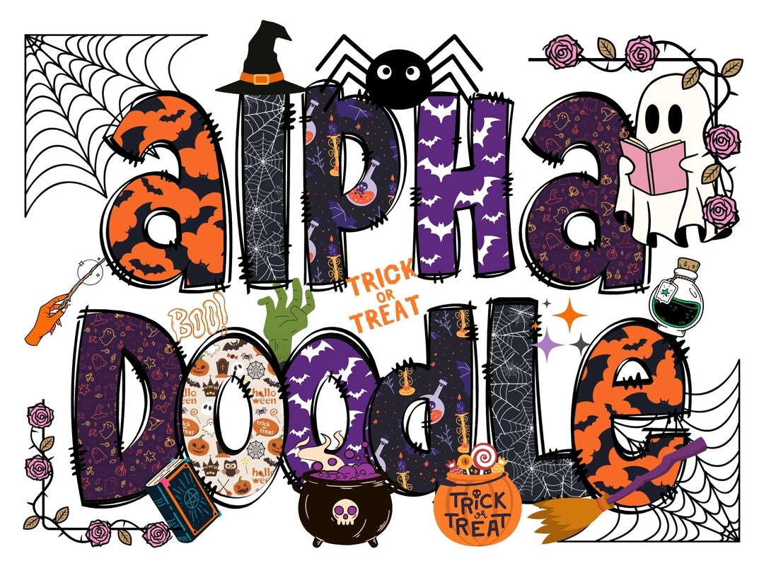 Halloween Doodle Letters, Halloween Custom Design, Hocus Pocus Doodle ...