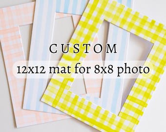 Paspartú personalizado pintado a mano de 12 x 12 para fotos de 8 x 8