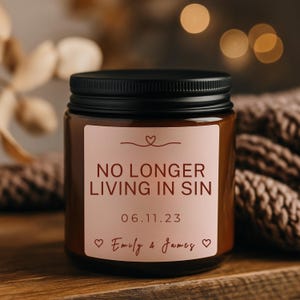 No Longer Living In Sin Candle, Funny Wedding Gift, Personalized Soy Candle, Custom Anniversary Gift, Wedding Date Candle for Him