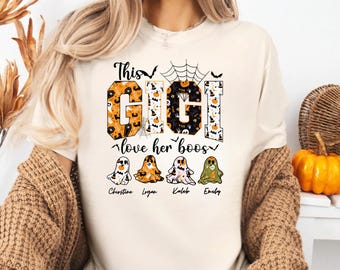 Personalisiertes Gigi Halloween Ghost Shirt: Benutzerdefiniertes Enkelnamen-Großmutter-T-Shirt