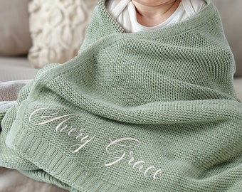 Couverture en tricot pour bébé, Couverture pour bébé personnalisée avec nom brodé, Couverture pour bébé, Couverture en tricot de coton doux et respirant, Cadeau de naissance