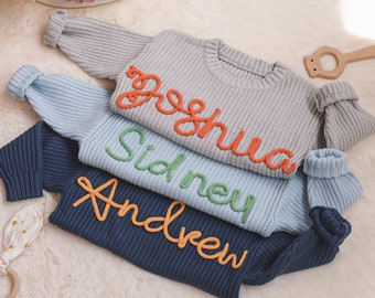 Custom Baby Embroidered Sweater with Name, Custom Kids Jumper, Customized Baby Gifts, Baby Shower Gifts, Knit Infant Jumper, Newborn Gift