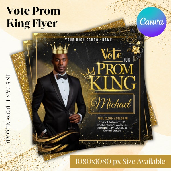 Vote For Prom King Flyer, Prom Send Off Flyer, Animated Prom Invitation Flyer, Prom Flyer, Graduation Flyer, Prom king Flyer, Canva Template