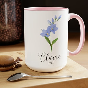 Personalizable Birth Flower Coffee Mug - July/Larkspur - Two Tone - 15oz