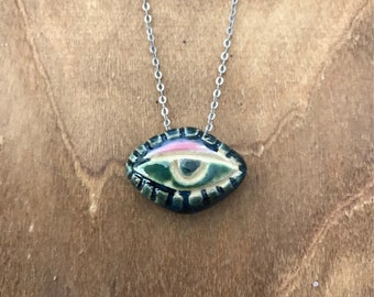 Sterling Silver Ceramic Handmade Eye Pendant Necklace