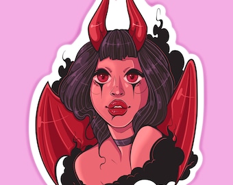 Pegatina de vinilo de Halloween pinup de chica diablo