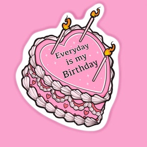 Pink heart cake birthday vinyl sticker