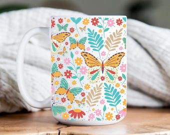 Butterfly coffee mug, Butterfly-themed coffee cup,  Colorful butterfly mug, Butterfly patterned coffee mug, Ceramic butterfly coffee mug