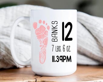 Custom Baby Footprint Mug – Personalized Birth Stats Coffee Cup – Newborn Gift for Grandparents – Baby Shower Keepsake – Custom Name & Date