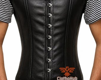 Men’s Leather Corset Vest Steel Boned, Lace-Up Waist Trainer, Gothic Corset for Men, Clubwear Waist Cincher