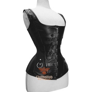 Heavy Duty Overbust Corset Waist Trainer Black Leather Steel Boned Women Corset Buckled Straps Corset C12L