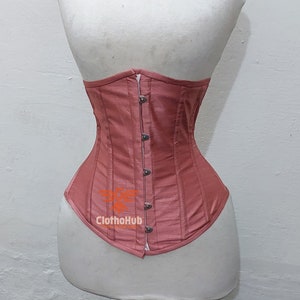 Heavy Duty Steel Boned Pink Satin Corset for Waist Training (#P12)
