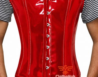 Men’s PVC Corset Vest – Steel Boned Lace-Up Waist Cincher for Clubwear, Gothic & Alternative Fashion
