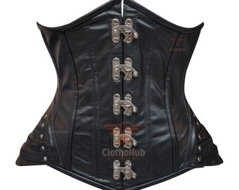 Corset en cuir véritable, corset tour de poitrine pour femme, corset de formateur à la taille, cadeau corset à boucle désossé en acier robuste pour elle