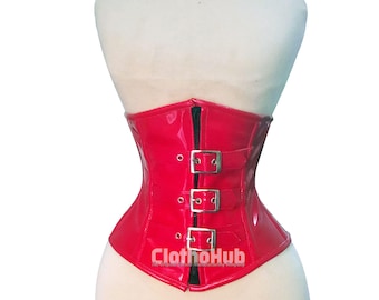 PVC Underbust Corset: Steel Boned Gothic Waist Trainer with Buckled Straps